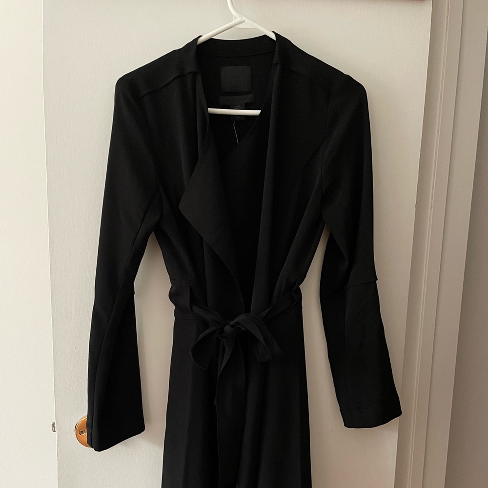 Drapey belted trench coat in black